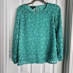 Alfani Teal Textured Long-Sleeve Top